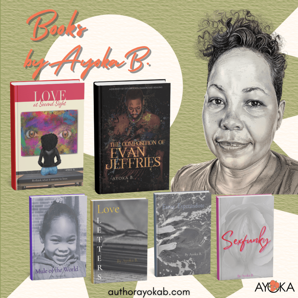Six books listed beside the author, Ayoka B.